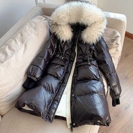 Women's Down Parkas FSHI 2022 WINTER LEATHER LONG FUR WHITE DUCK DOWN COATS WOMEN