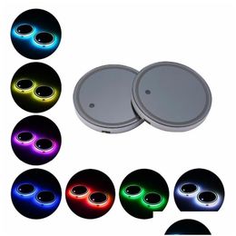 Interior Decorations 2 Pcs Led Atmosphere Cool Lights Up Car Cup Holder Pad Mat Light Er Trim Colgante Decoration Drop Delivery Mobi Dhcay