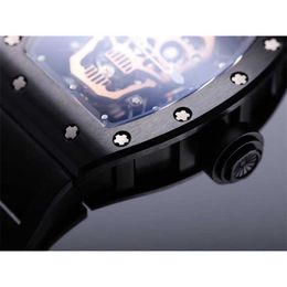 RM05201 SUPERCLONE Active tourbillon Mens Watch Personality Fashion Cool Transparent rm52 Skull Sports Waterproof Hollow Out Dial Square Skull Mechanical 3 QUEO