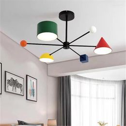 Chandeliers Colourful Chandelier Children's Room Square Light Modern LED Decor Indoor Hanging Lamps Lustre Restaurant Kids