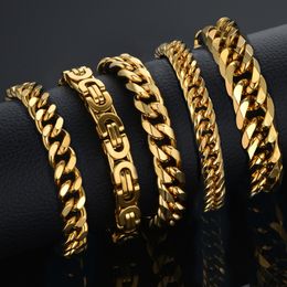 Charm Bracelets 5 Styles Curb Cuban Link Chain Bracelet Homme Wholesale Braslet Male Gold Silver Colour Stainless Steel For Men Jewellery 230821