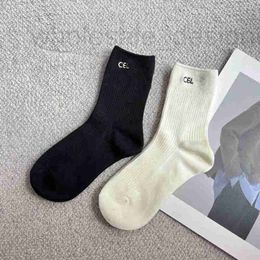 Socks & Hosiery Designer Trendy and minimalist classic versatile ce embroidery letters sock black white double needle cotton socks for women 07X6