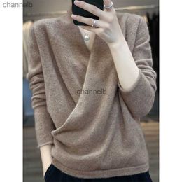 Women's Knits Tees Autumn And Winter New Women's Big V-Neck Kimono Pure Wool Knitted Pullover Retro Fashion Loose Trendy Korean Version Rolled Top HKD230821