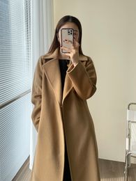 Womens Wool Blends Autumn and Winter HighEnd M Home Camel Cashmere Coat Women Manuela Long Water Ripple 230818