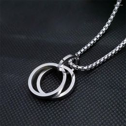 Chains Vintage Simple Double Circle Interlock Clavicle Short Necklace Silver Colour For Men Collares Jewellery