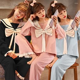 Women's Sleepwear 2023 Spring Autumn Long Sleeve Cotton Pyjama Sets For Women Korean Cute Bow Pyjamas Homewear Pijama Mujer Home Clothes