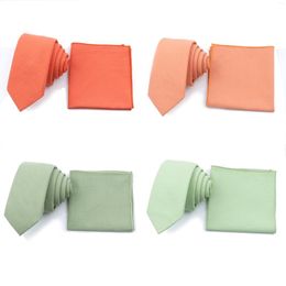 Bow Ties Brand Men's Tie Cotton Macarons Solid Color Necktie Pocket Square Sets Accessories Daily Wear Cravat Wedding Gift For Man