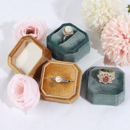 Jewelry Pouches Velvet Octagon Ring Box Vintage Earring Storage Detachable Lid Single Double Holder Gift Package Wedding Supplies