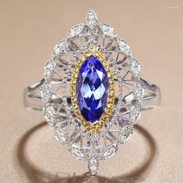 Cluster Rings QLuxury Jewellery Princess Created Blue CZ Engagement Ring For Women Crown Silver Colour