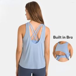 Active Shirts High Neck 2 In 1 Padded Running Sport Vest Yoga Top Gym Wear Women Loose Breathable Fitness Athletic Tank Tops Built Bra