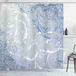 Shower Curtains Floral Shower Curtain Baroque Swirled Branches Curved Flower Leaves Shabby Form Nature Pattern Fabric Bathroom Decor Set R230821