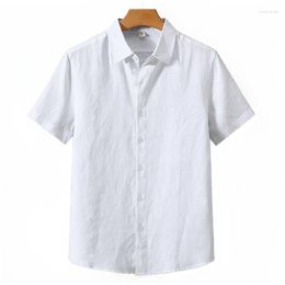 Men's Casual Shirts Fresh Yarn-dyed Pure Linen Shirt Summer Loose Thin Short Sleeved Youth Outdoor Large Solid Colour Top