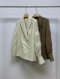 Womens Suits Blazers Wool Suit Elegant Mesh Bead Chain Splicing Long Sleeve Jacket Female Casual Slim Fit Clothing Coat 230818