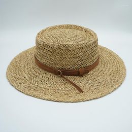 Berets Straw Woven Wide-brimmed Big-brimmed Flat Top Hat Women's Summer Sunshade Sunscreen Beach Holiday