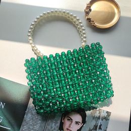 Evening Bags Beaded Transparent Dark Green Pearl Shoulder Bag Women Chain Crossbody Purses And Handbags Fashion Ladies Summer