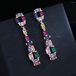 Stud Earrings High-definition Contrast Fashion Super Flash Zircon Colorful Tourmaline Long Party Birthday Gift