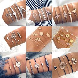 Link Bracelets 30 Style Boho Bangle Elephant Heart Shell Star Moon Bow Map Crystal Bead Bracelet Women Charm Party Wedding Jewelry