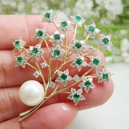 Brooches Fashion Green Zircon Gypsophila Flower Woman's Pendant Brooch Pin Corsage Gifts