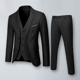 Men's Suits 1 Set Men Suit Vest Coat Pants Formal Business Wedding Long Sleeves Straight Solid Colour Slim Fit Jacket Trousers