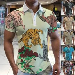 Men's Polos Latest Short Sleeve Polo Shirt Fashion 3D Printed Animal Head Tshirt Casual Street High Quality Sportswear Soft Tops