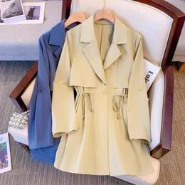 Womens Wool Blends Fashion Joker Wear Fat Mm Suit collar Waist Autumn Coat Long Slim Trench 230818