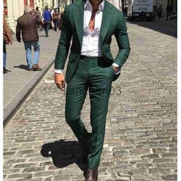 Men's Tracksuits Latest Design Dark Green Notched Lapel Slim Fit Men Suits For Men Com Homme Groom Tuxedos Terno Masculino 2PCS(Jacket+Pants) J230821