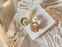 Dangle Earrings Korean Natural Mother-of-pearl Resin Flower Are Light Luxurious