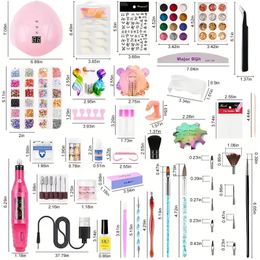 Acrylic Nail Art Kit-Nail Art Manicure Set Acrylic Powder Brush Glitter File French Tips UV Lamp Nail Art Decoration Tools Nail Drill Kit For Beginners