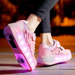 Athletic Outdoor Roller Skate Shoes Boys Girls Kids Gift 2 Wheels Sneakers Fashion Sports Casual Children Women Lighted Led Flashing Brand Boots 230818