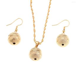 Necklace Earrings Set Gold Plated Ball Pendant Necklaces For Women Girls Anniversary Wedding