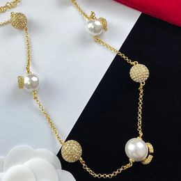 Necklaces Plated Ladies Gold Chain Pearl Pendant Diamond Set Sparkling Necklace Charm Classic Party Jewellery