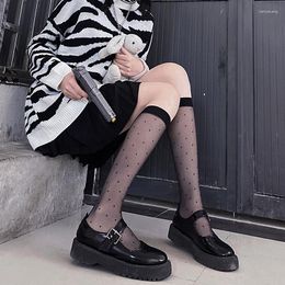 Women Socks Thin Sexy Polka Dot Print Stockings Knee High JK Girls Soft Nylon Elastic Lolita Cute Fashion Long White Black