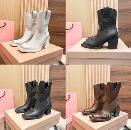 designer Luxury pure color Chelsea ankle boots womens 100% Leather Black/white/brown outdoor Party boot lady sexy fashion High-heeled comfort sho
