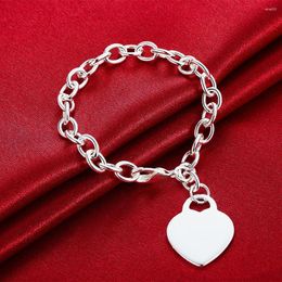 Link Bracelets Factory Direct Fashion 925 Stamp Silver Color Bracelet For Woman Simple Heart Card Chain Fine Jewelry Wedding Party Gifts