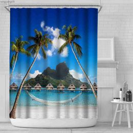 Shower Curtains 3D Seascape Beach Printed Fabric Shower Curtains Bathroom Curtain Bath Screen Waterproof Products Home Decor with R230821