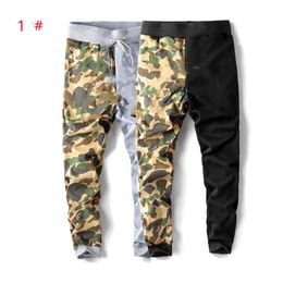 Casual pants men's autumn and winter new shark cartoon print camouflage stitching pants hip-hop loose trousers street clothin221s