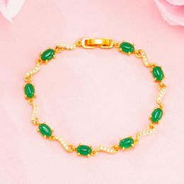 Strand Imitation 18k Gold Color Bracelet Bangle Green Chalcedony Net Red Fashion Versatile Ruby Fine Jewelry Gifts