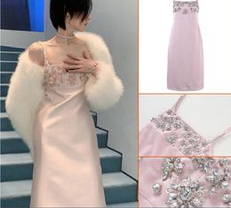 New Dress 2023 Summer Xiaoxiangfeng Elegant Heavy Industry Hanging Strap Dress Women's Explosive Street Shining Hand Skirt-23