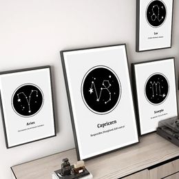 Nordic Simplicity Constellation Posters and Prints 12 Signs Horoscope Canvas Painting Wall Art Wall Pictures for Living Room Bedroom Home Decor No Frame Wo6