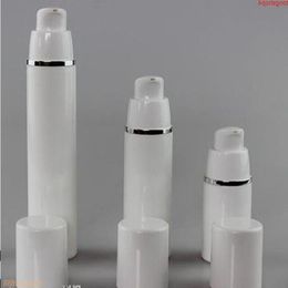 15ml 30ml 50ml Pure White Cylindrical Silver Edge Cosmetic Packing Containers Plastic Emulsion Airless Pump Bottle#213goods Xmpui