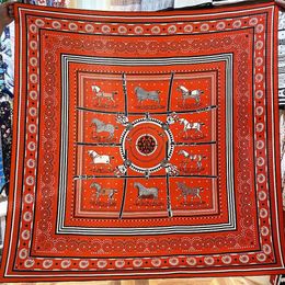 Ten Horse Print Cashmere Shawl HIGH-END Silk Scarfs Women Winter Warm Silk Scarf Hand Rolled Edges Scarf Stole Tippet232l