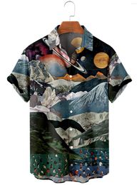 Men's Casual Shirts 2023 Short Sleeve Lapel Shirt Large Size Starry Sky 3D Printed With Pockets