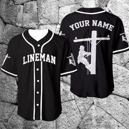 Herren lässige Shirts Lineman Personalisierter benutzerdefinierter Name Baseball -Trikot -Shirt 3D überall über bedruckte Hip -Hop -Tops