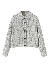 Women's Jacket's jacket 2023 Fashion Single Breasted Tweed Cheque Blazer Coat Vintage Long Sleeve Pockets Female Outerwear Chic 230821