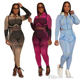 2023 Autumn Active Yoga Two 2 Piece Set Outfits Tracksuits Fashion 3D Irregular Printed Long Sleeve Zipper T-shirt Cardigan And Legging Pants Women's Sports Sets