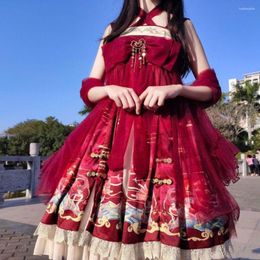 Casual Dresses Original Design Style Wine Red Lolita Jsk Suspender Dress Fairy Women Girls Hanging Neck Shawl Sleeveless