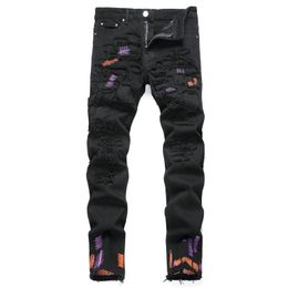 Designer Amelis High Street Mens Purple Jeans Womens Embroidered Extra Large Open denim panel Hip Hop Pants Asian sizes 29-38 MOHP