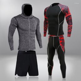Men's Tracksuits 4 Pcs/Set Tracksuit Gym Fitness Compression Sports Suit Clothes Running Jogging Sport Wear Exercise Workout Jacket Tights