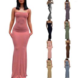 Casual Dresses Satin Slip Sleeveless Backless Maxi Dress Women 2023 Y2K Summer Bodycon Elegant Sexy Outfits Ladies Party Club Turmpet