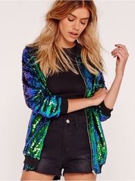 Women's Jackets Shiny Sequin Party Baseball Jacket Spring Autumn Oversize Zipper Long Sleeve Round Neck Loose Glitter Fashion Women Coat 3XL 230821